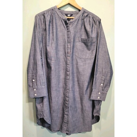 Lands' End Tops - New Lands End Womens Blue Chambray 3/4 Sleeve Button Up Tunic Top Pockets Sz 1X